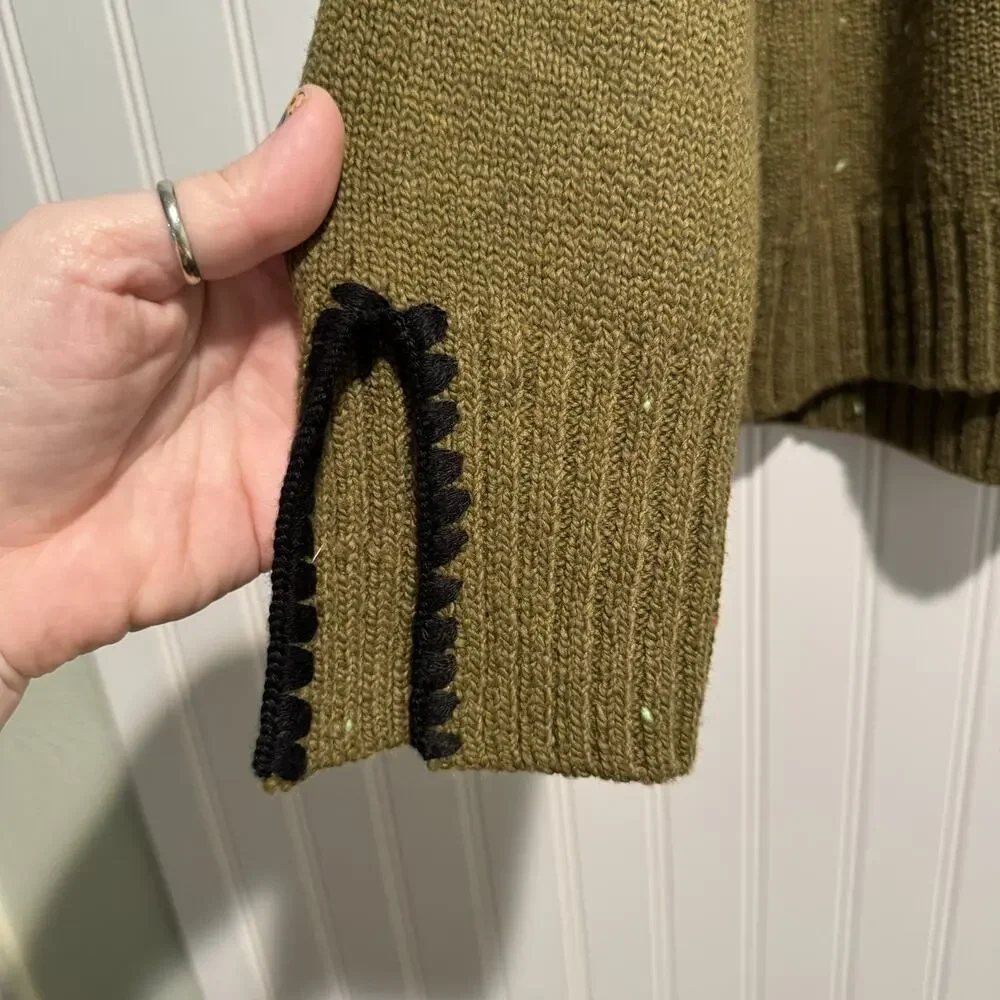 Habitat Green Speckled Wool Sweater Zip Shoulder Mock Neck Size Small - Picture 2 of 6